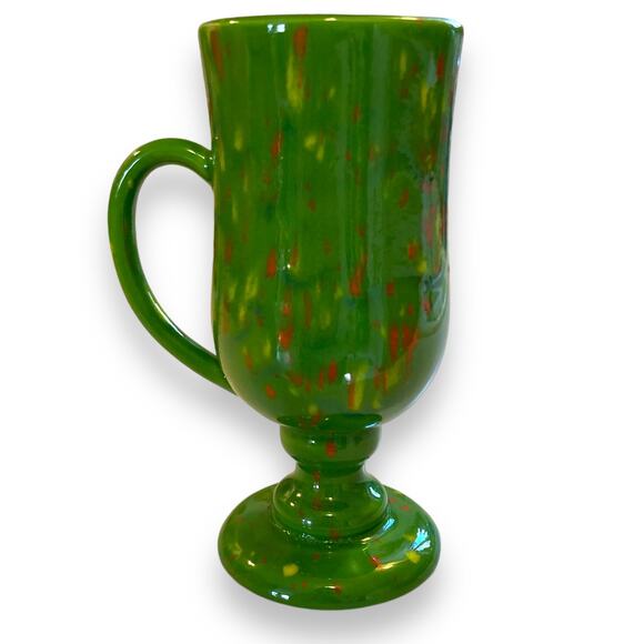 Vintage 70s Handmade Ceramic Psychedelic Green Yellow Orange Irish Coffee Mug - Picture 11 of 16